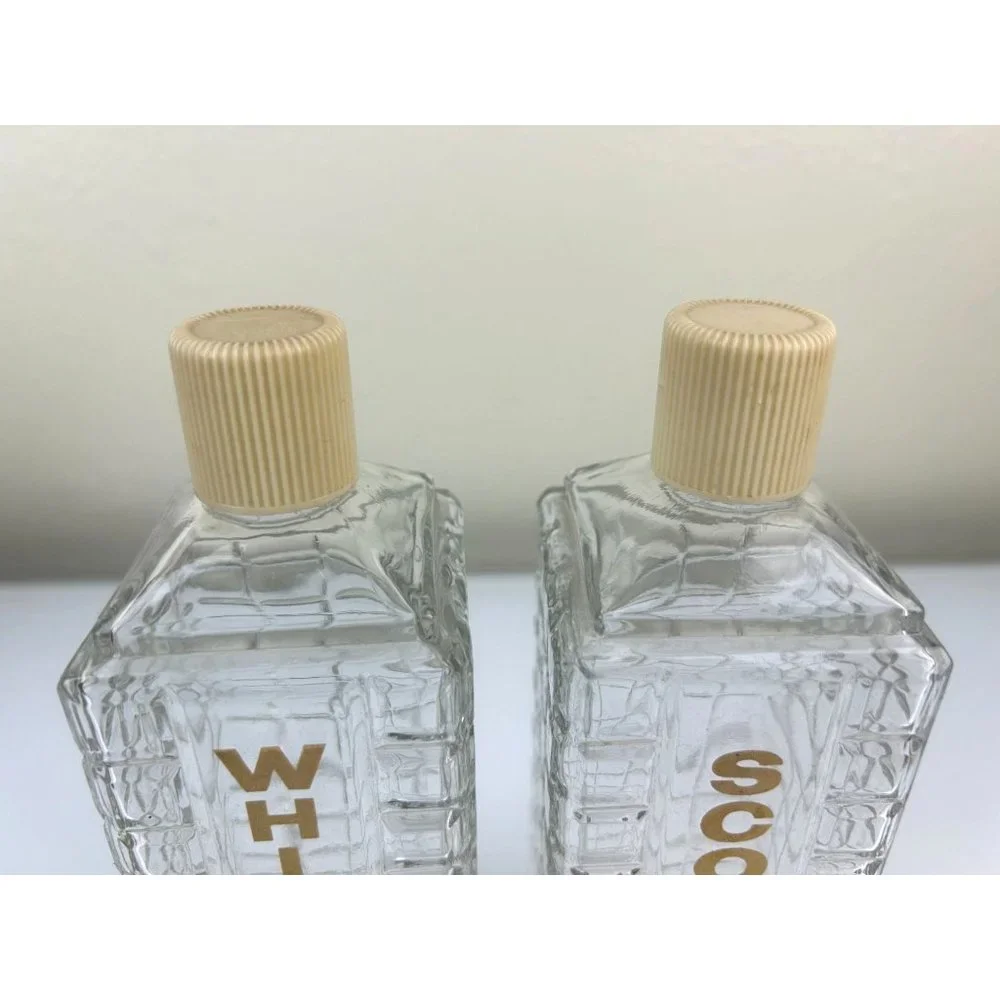 Vintage MCM Mid-Century KAROFF Whiskey & Scotch Clear Glass Barware Bottles
